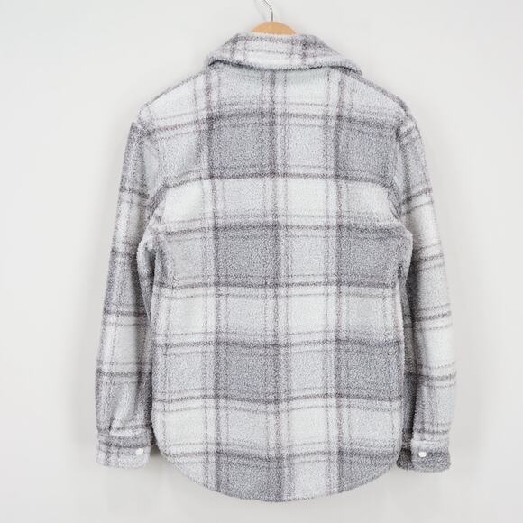 Abercrombie & Fitch Plaid Snap Button Sherpa Jacket Grey White Size XS - Picture 5 of 8
